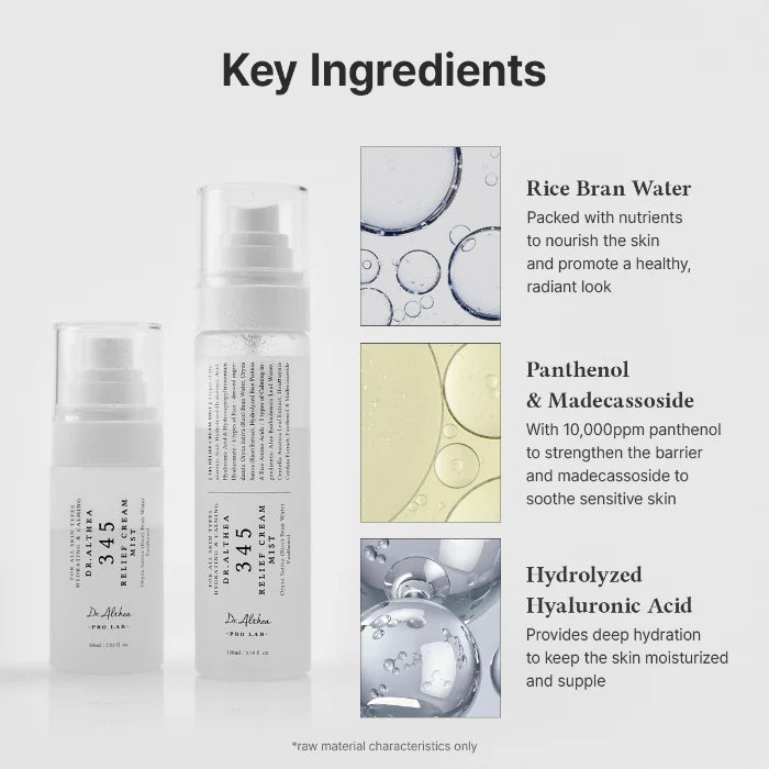 Dr. Althea 345 Relief Cream Mist key ingredients Rice Bran Water Panthenol Hyaluronic Acid - Korean skincare Cyprus
