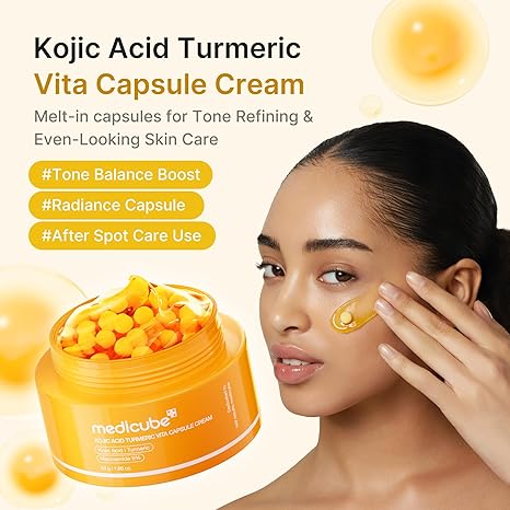 Kojic acid brightening cream with vitamin capsules – Medicube Vita Capsule Cream texture close-up paphos