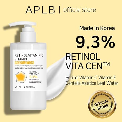 Front of APLB Retinol Vitamin C Vitamin E Body Lotion packaging