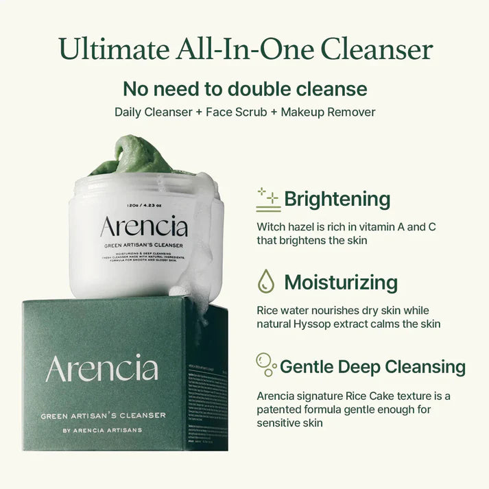 Arencia Fresh Green Rice Cleanser with Green Tea and Centella Asiatica – pore purifying Korean cleanser Paphos Cyprus