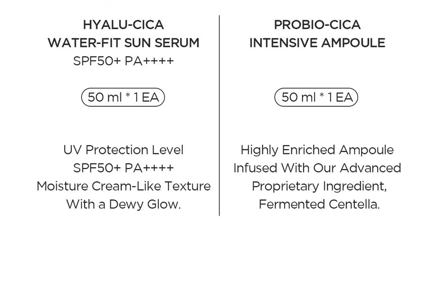 SKIN1004 Hyalu-Cica Water-Fit Sun Serum SPF50+ PA++++ and Probio-Cica Intensive Ampoule 50ml product details - Korean cosmetics Cyprus
