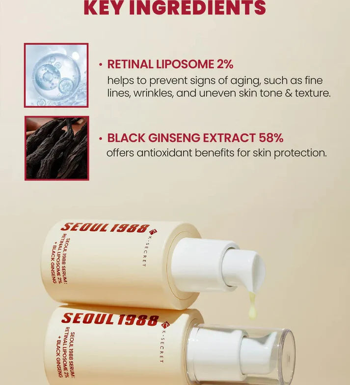 K-Secret Seoul 1988 Retinal Liposome 2% Black Ginseng Serum anti-aging firming radiance Cyprus