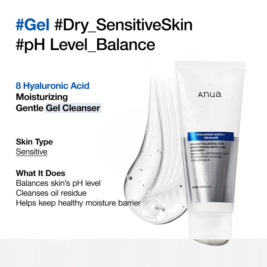 Anua 8 Hyaluronic Acid Squalane Moisturizing Gel Cleanser hydrating dry sensitive skin Cyprus