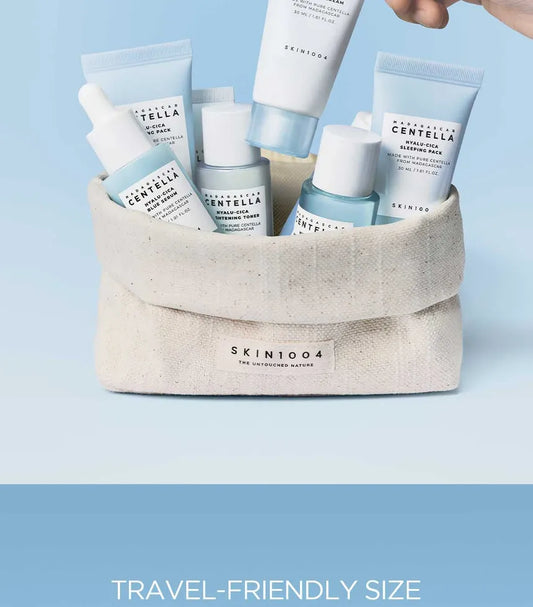 SKIN1004 Madagascar Centella Hyalu-Cica Travel Kit in linen pouch travel-friendly size - K-Beauty skincare set Paphos Cyprus
