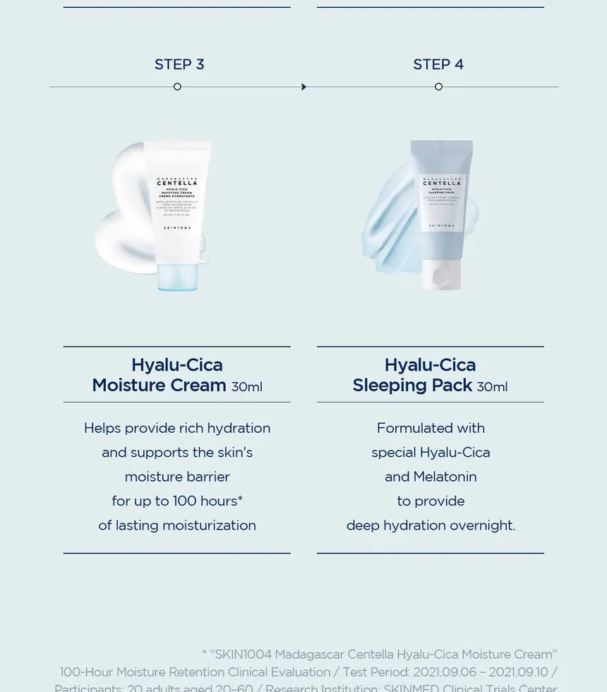SKIN1004 Hyalu-Cica Moisture Cream and Sleeping Pack 30ml steps 3 and 4 - Korean beauty overnight hydration Cyprus

