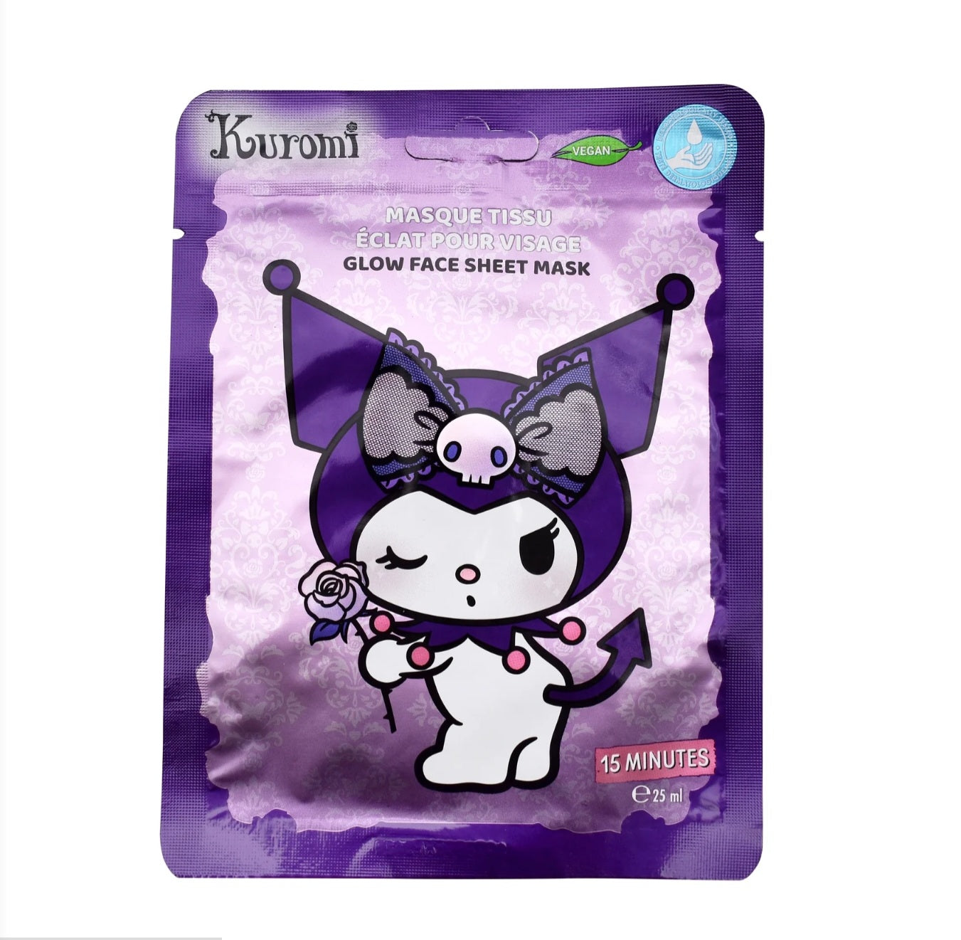 Kuromi Fabric Face Glow Kids Mask 25ml kids sheet mask fun character hydrating gentle skin Korea Cyprus