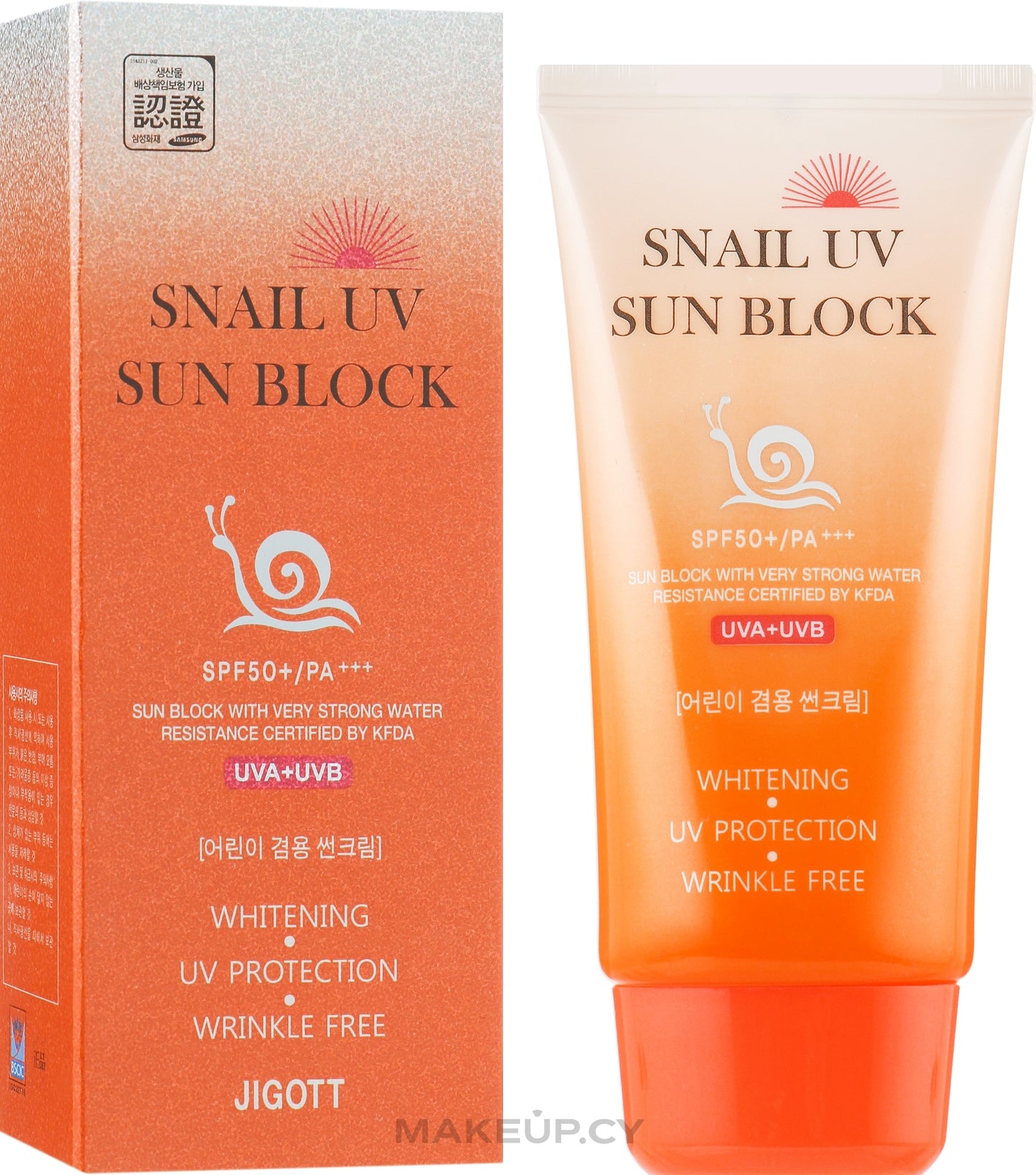 Jigott Snail UV Sun Block SPF50+ PA+++ snail mucin soothing anti-aging photoaging protection Cyprus