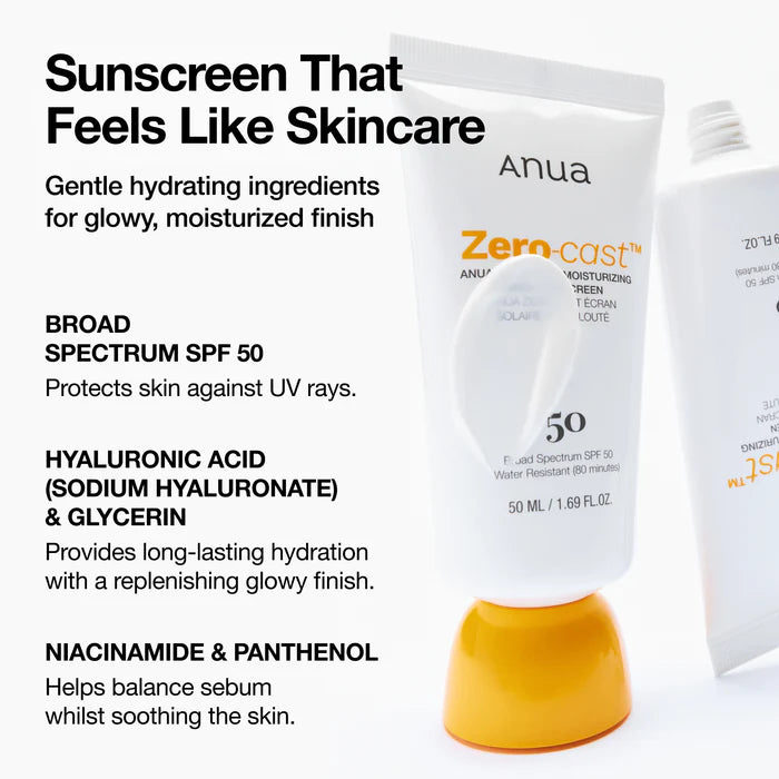 Anua Zero-cast Sunscreen lightweight finish on skin – invisible SPF for all skin tones Paphos