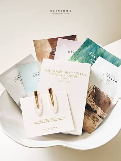 SKIN1004 Madagascar Centella sheet masks and hair clips displayed in bowl - Korean skincare gift set Paphos Cyprus
